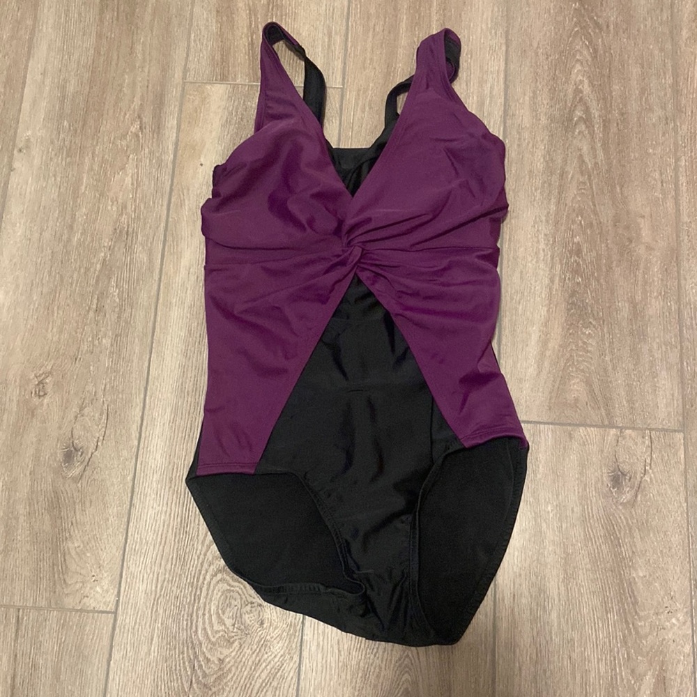 Merona Black and Purple One Piece Swimsuit (Size Small)